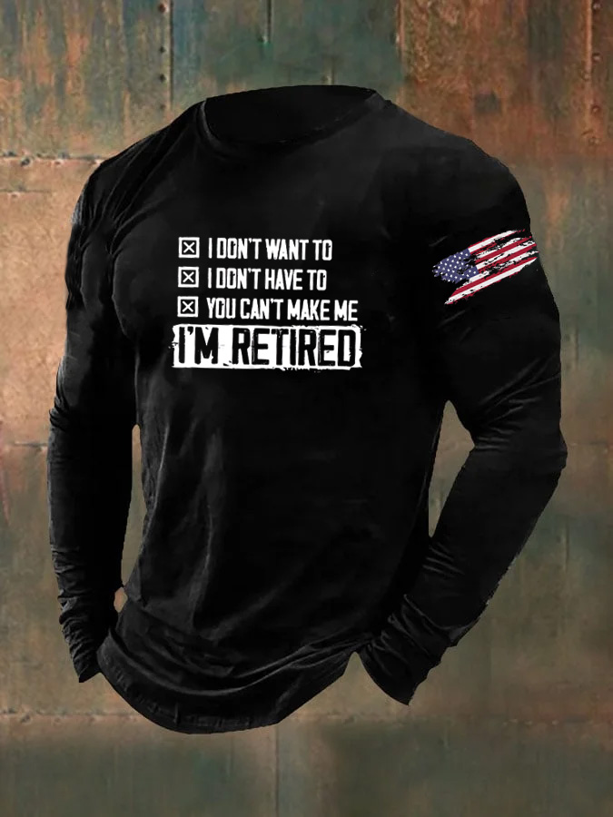 Men's I'M Retired Pattern Long Sleeve 100% Cotton T-Shirt