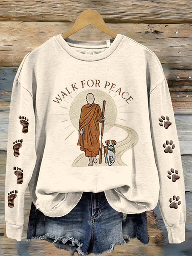 Women's Retro Walk For Peace Monks With Aloka Dog Print Sweatshirt