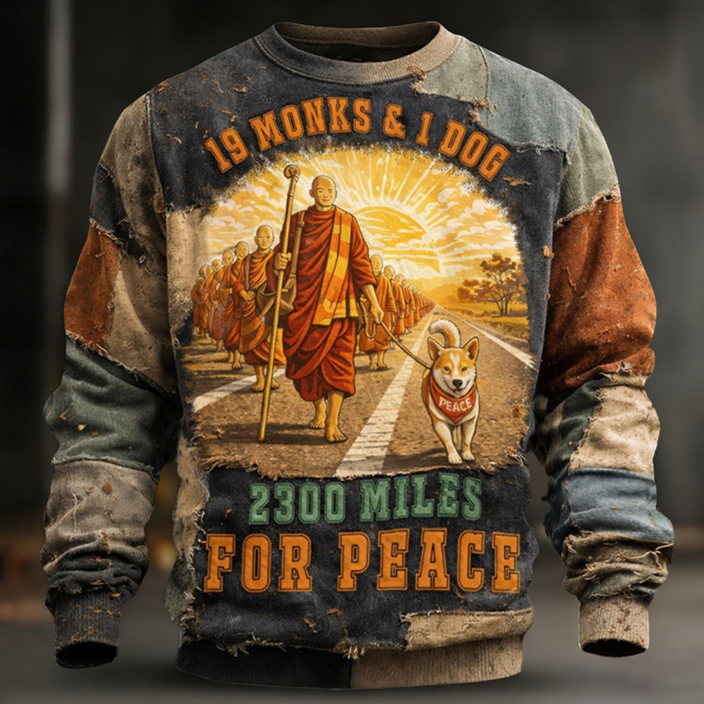 Walk For Peace Artistic Patchwork Print Sweatshirt