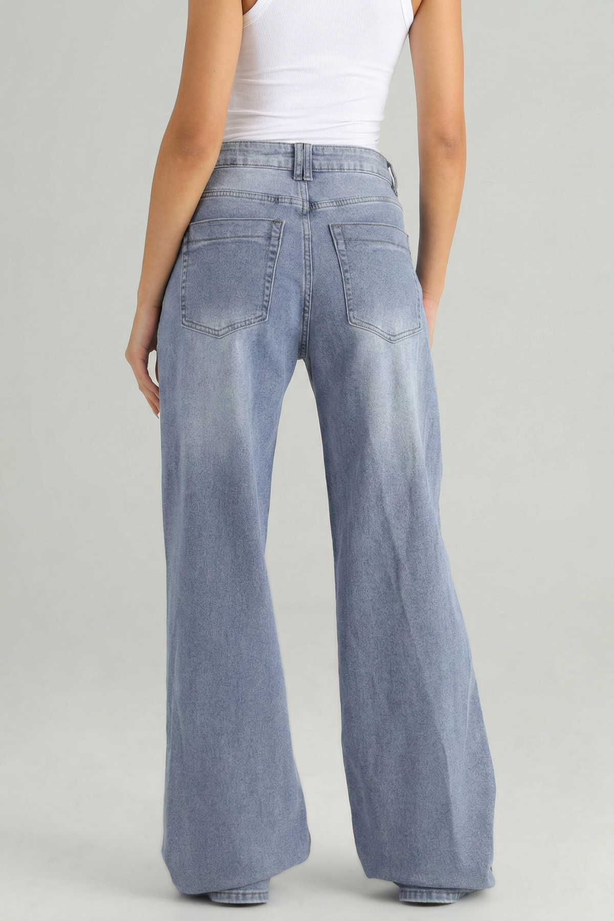 KatchMe Street Style Versatile High Waist Wide Leg Stretch Jeans