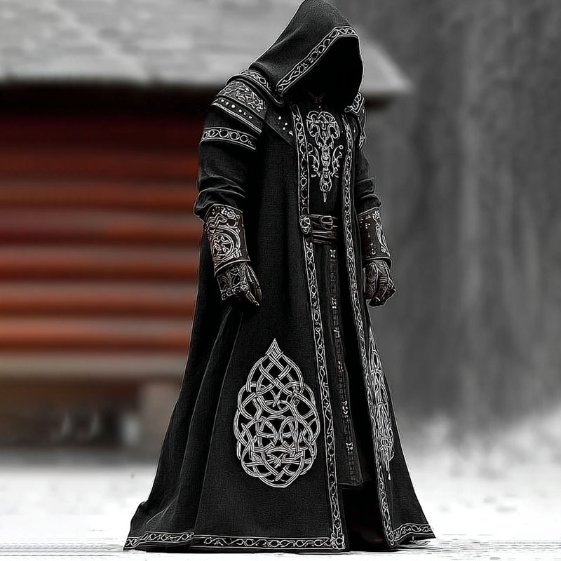 Men's Nordic Viking Style Celtic Knot Embroidered Hooded Cape