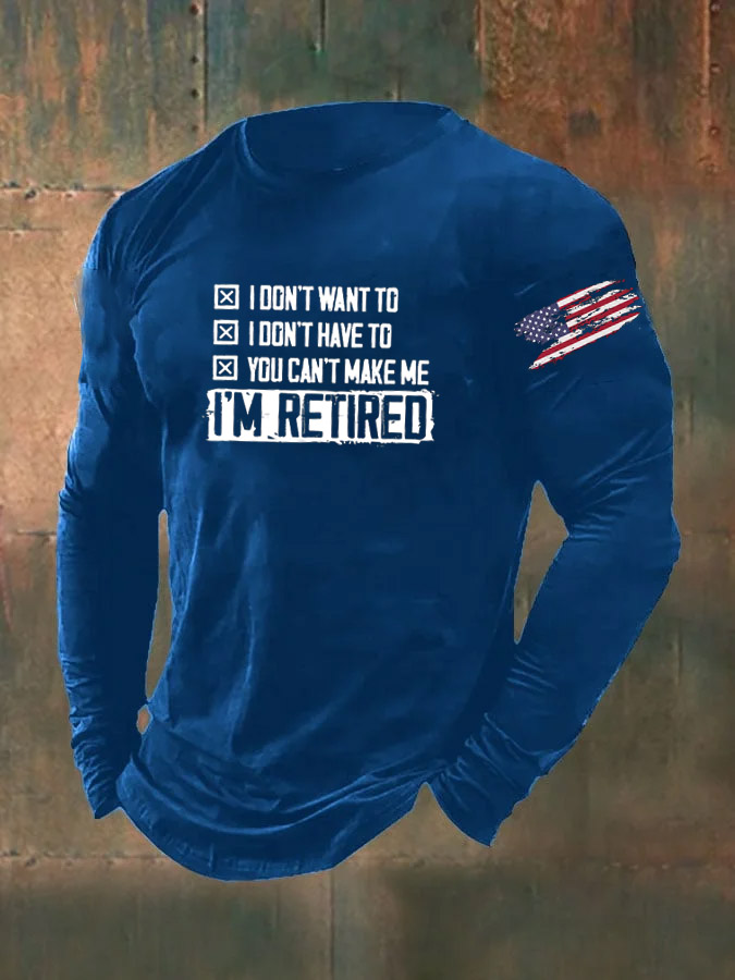 Men's I'M Retired Pattern Long Sleeve 100% Cotton T-Shirt
