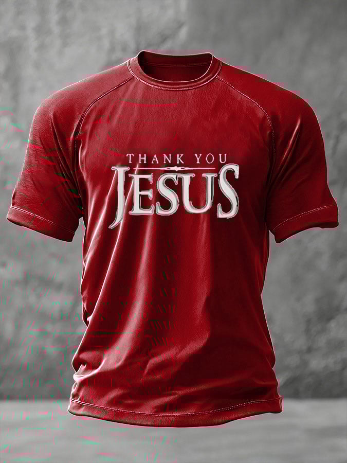 Men's Faith “thank you jesus” Printed Casual T-Shirt