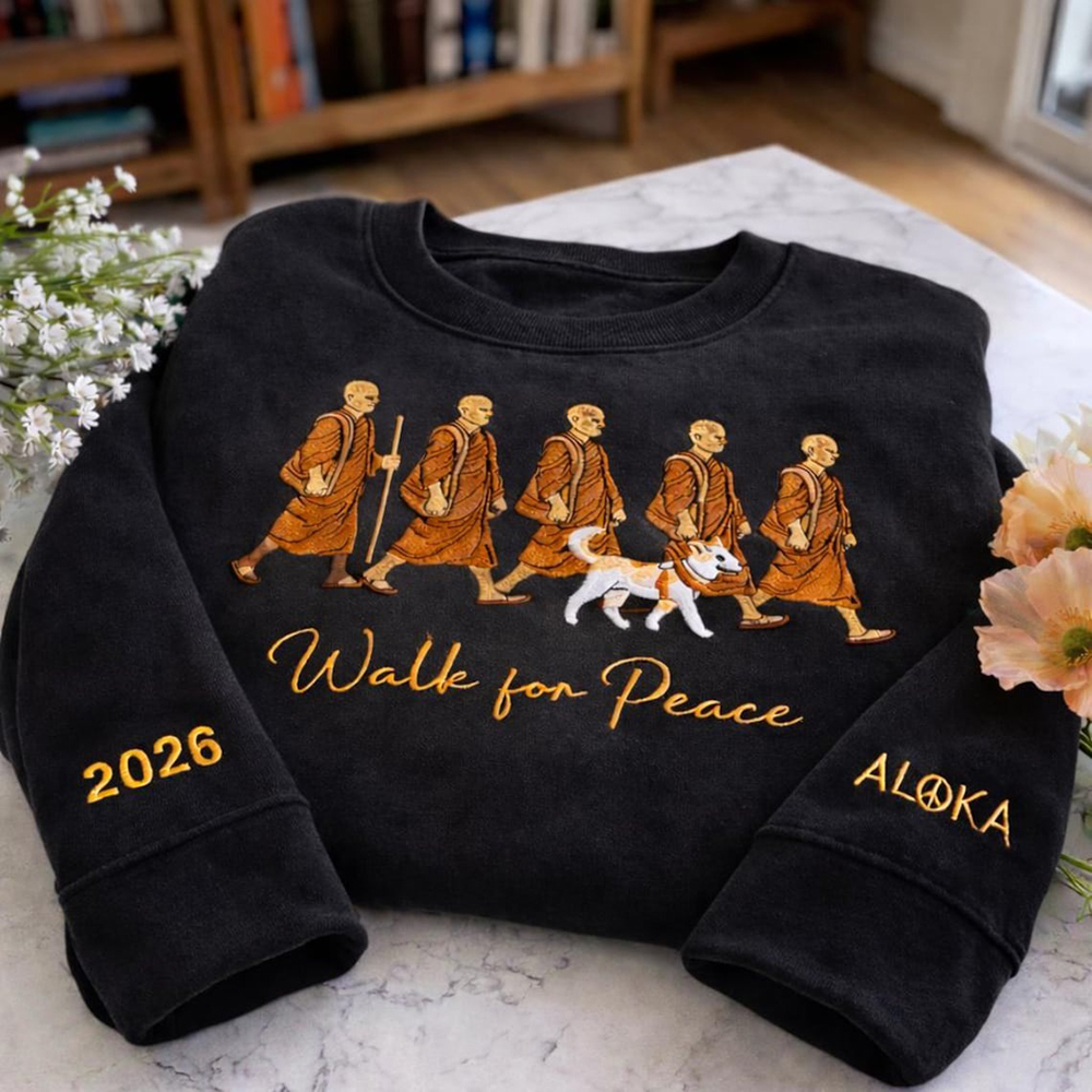 2026 Walk For Peace Monks With Aloka Dog Cozy Sweatshirt