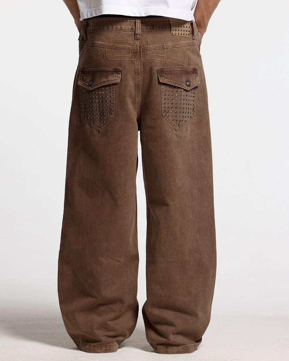 STUDS PANTS BROWN DENIM