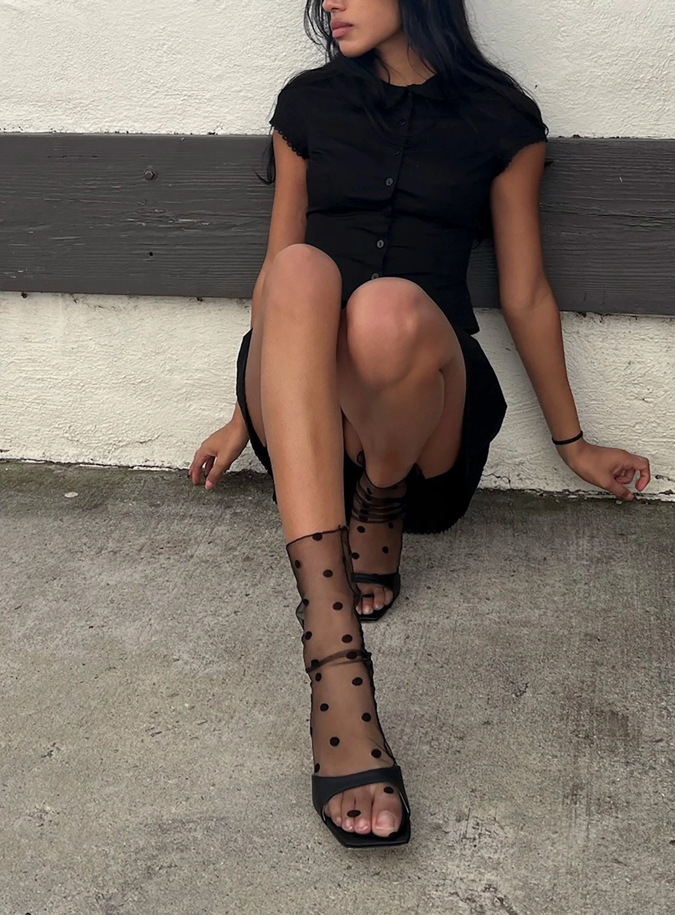 Jaymie Sheer Socks Black Polka