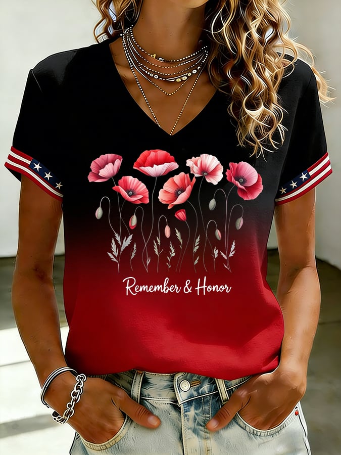 Women's American Fallen Heroes Memorial Patriotic T-Shirt