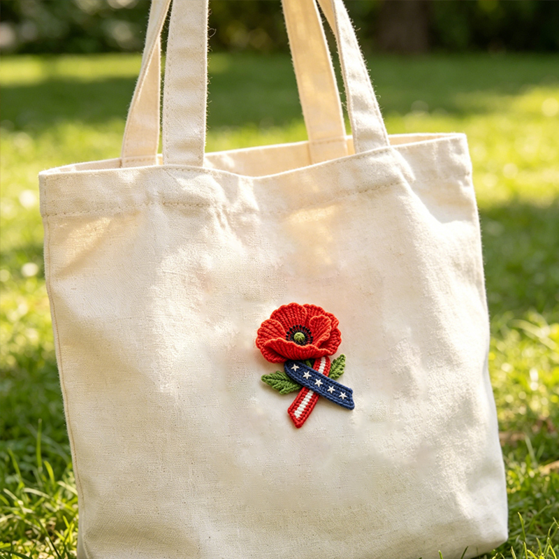 Unisex Memorial Day Poppy Crocheted Brooch