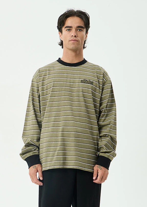 AFENDS Mens Altitude - Boxy Long Sleeve Tee - Stone Stripe
