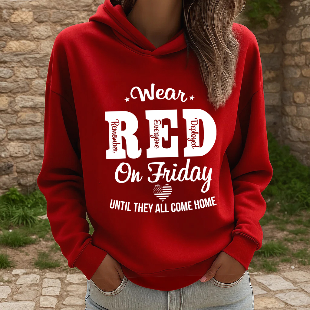 Women's Red Friday Printed Casual Hoodie
