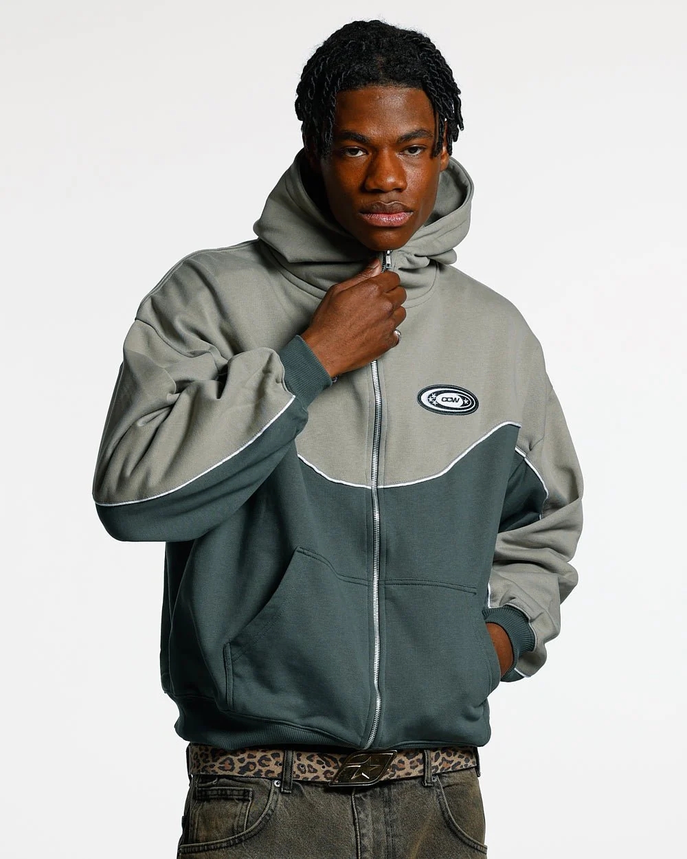 NO RISK ZIP HOODIE GREY SCALE