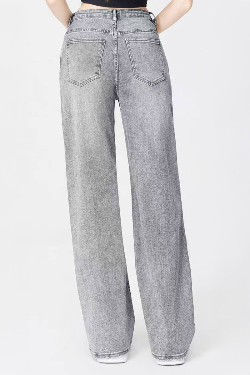 Asymmetrical High-Waist Multi-Pocket Wide-Leg Jeans, Street Style