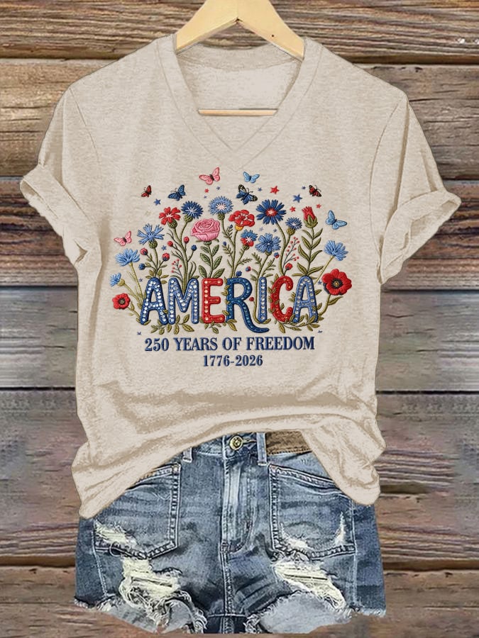 Women's casual retro American 250th  T-shirt