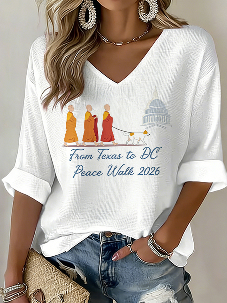 Women's Walk For Peace Print V-neck T-shirt