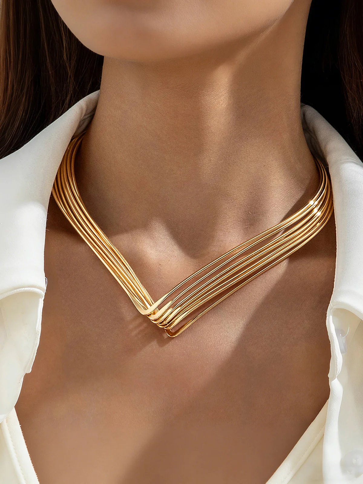 Multi-Strand V-Shaped Choker Necklace