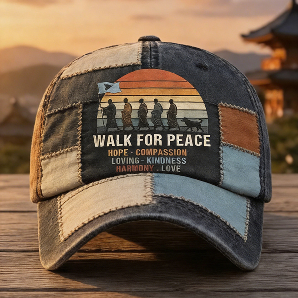 Unisex Retro Walk For Peace Patchwork Pattern Baseball Cap