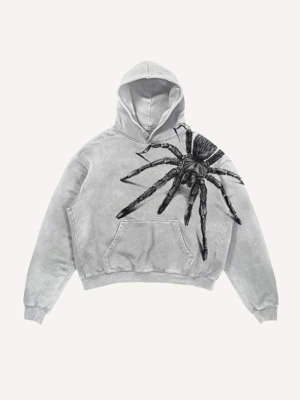 Spider Print Slant Pockets Hoodie