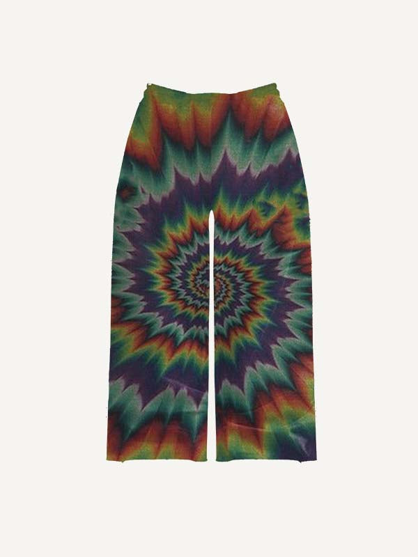 Gesture&Cross&Eye Faux Rhinestones Print Elastic Waist Pants