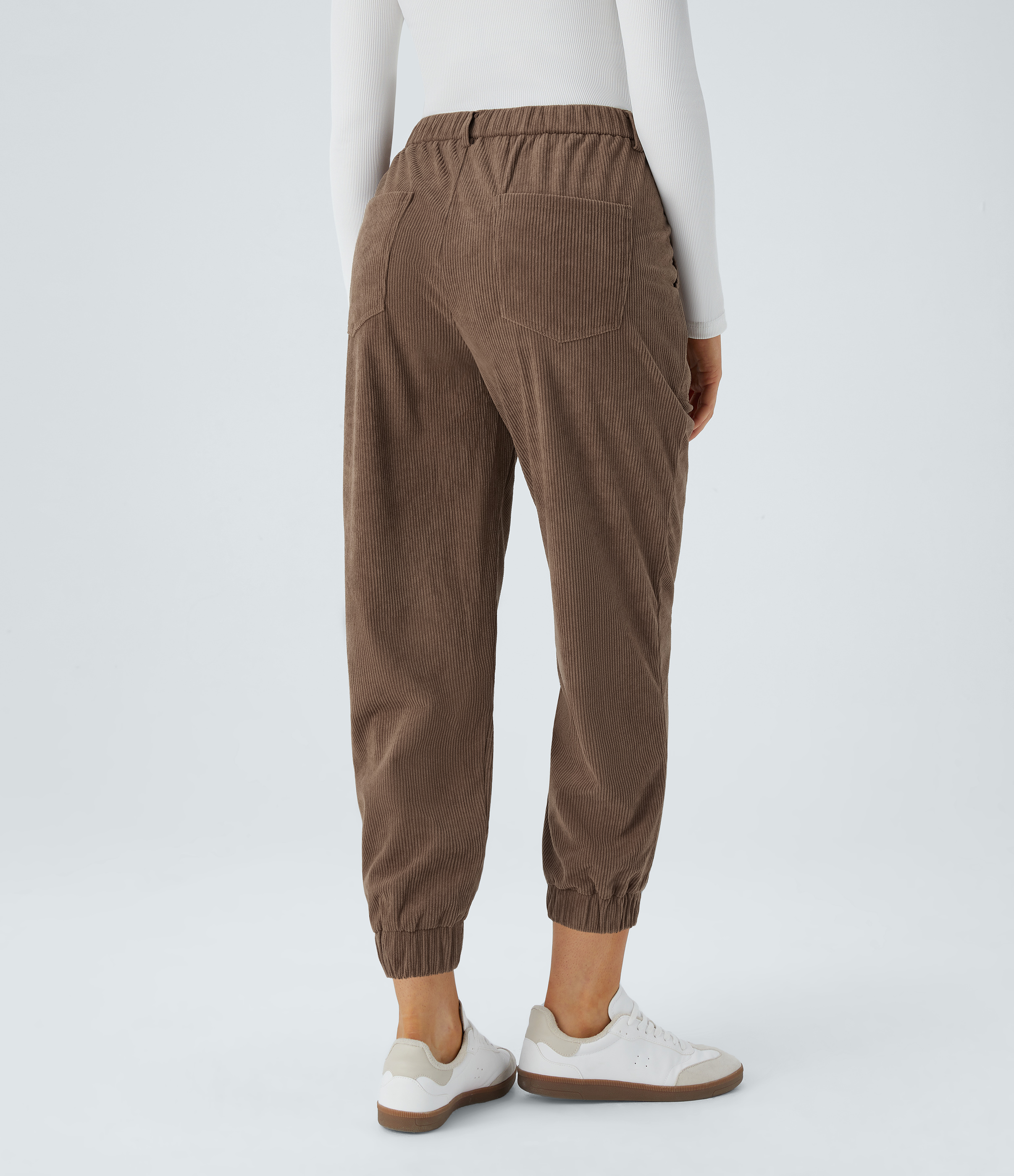 Mid Rise Zipper Pockets Corduroy Casual Joggers