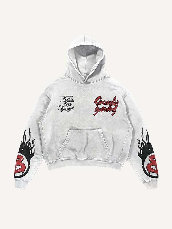 Dog&Money&Letter Print Slant Pockets Hoodie