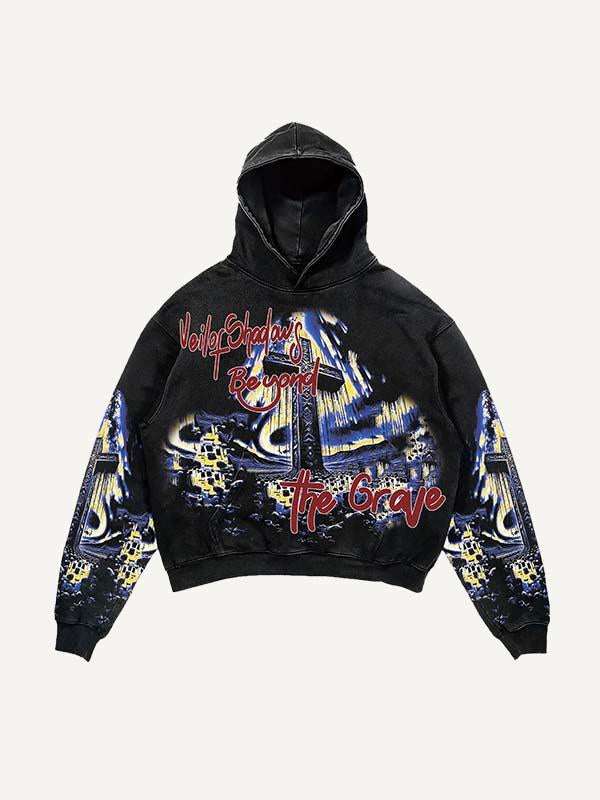 Skull&Cross Print Slant Pockets Hoodie