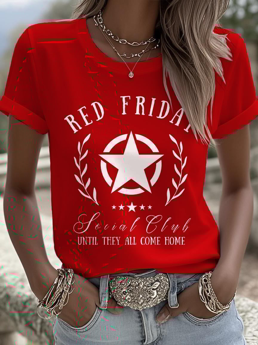 Women's Red Friday Social Club Until They All Come Home Print T-shirt