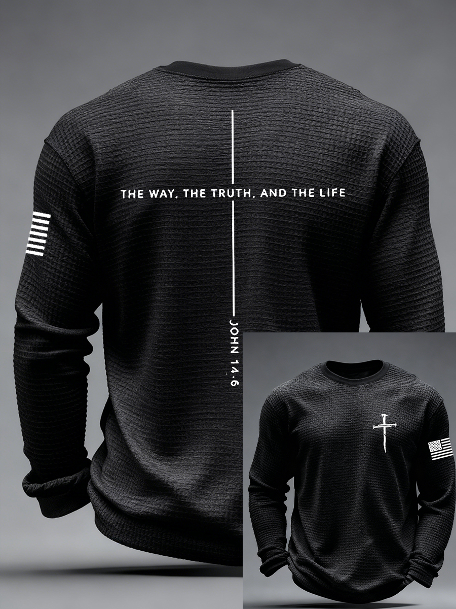 Men's Jesus The Way The Truth The Life Cross  Waffle Long Sleeve T-Shirt