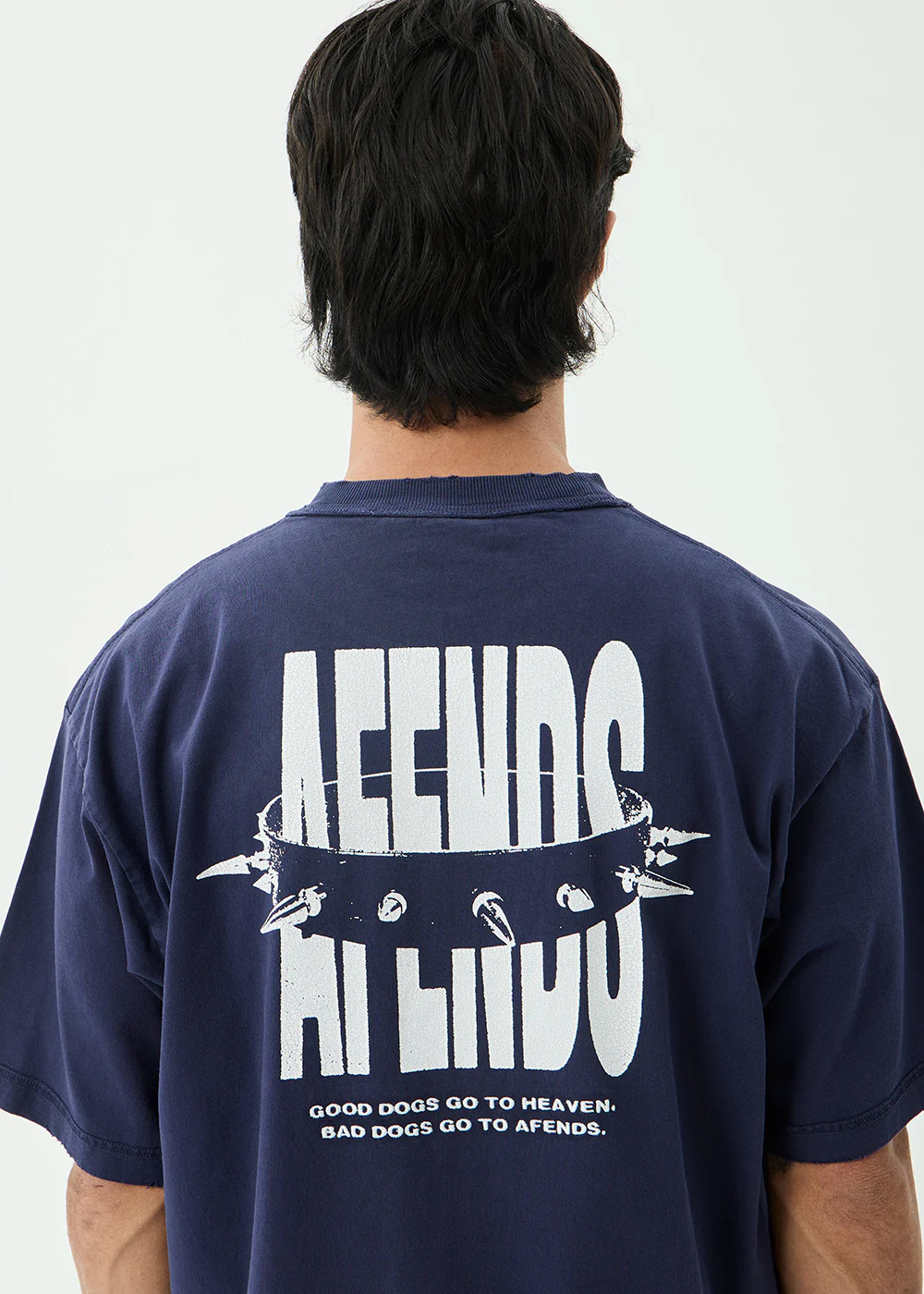 AFENDS Mens Bad Dog - Heavyweight Boxy Tee - Washed Deep Sea