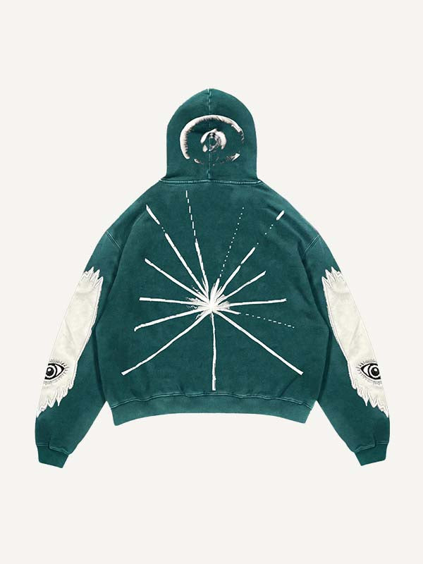 Eye&Wing&Graphic Faux Decal Print Slant Pockets Hoodie