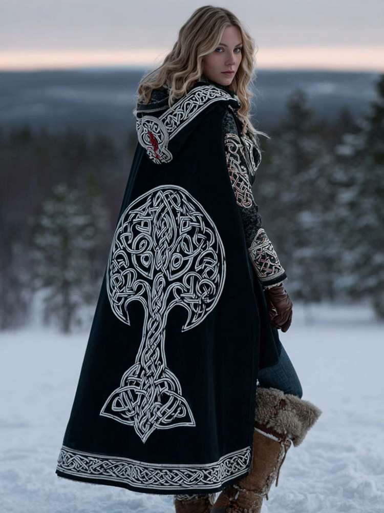 Women's Viking Celtic Knot Tree Of Life Casual Hooded Cape