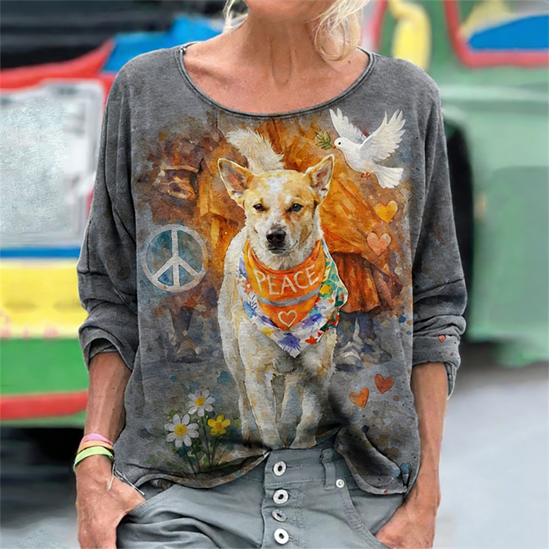 Walk For Peace Aloka Dog Watercolor Art T Shirt