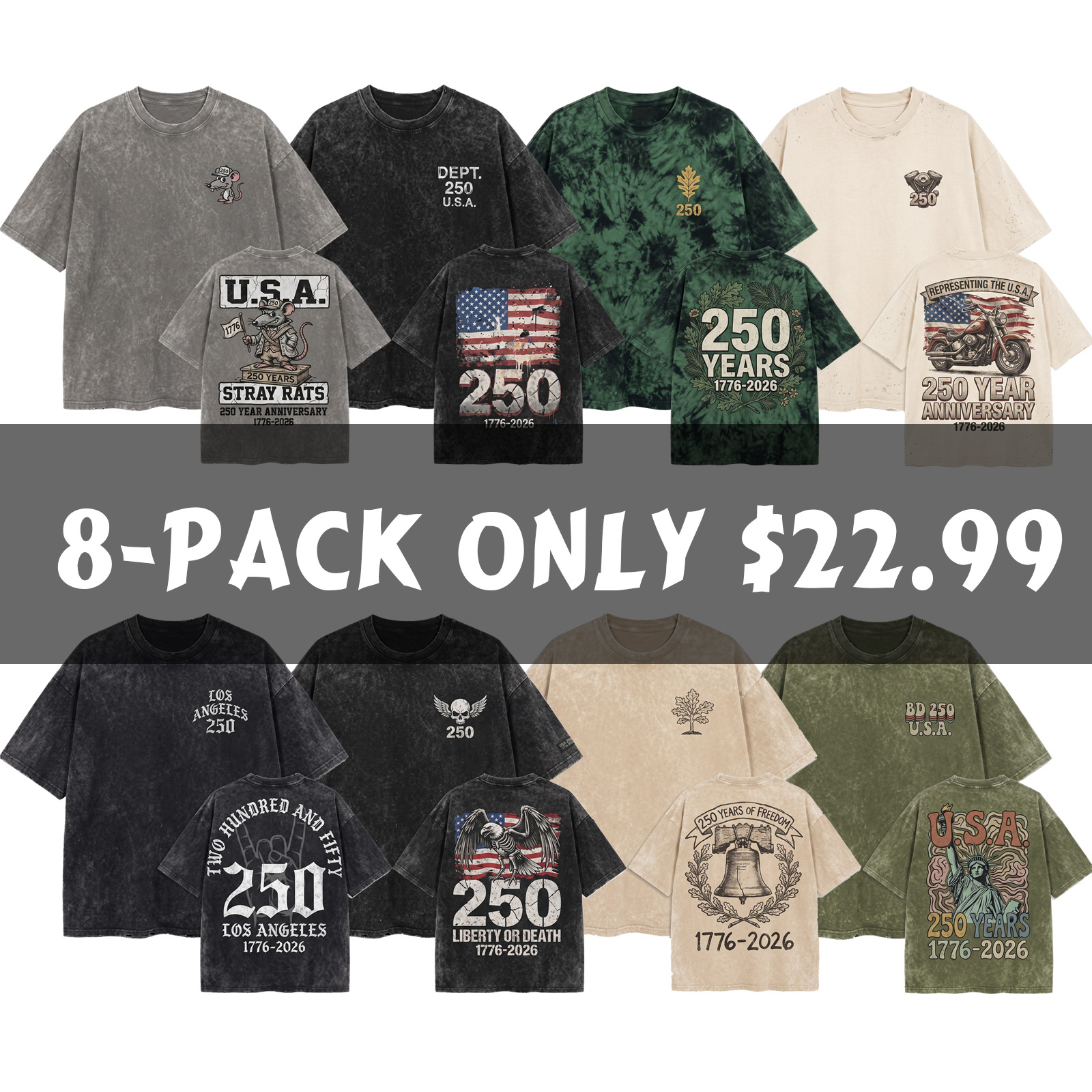 Vintage Washed  250 Years of Freedom 1776-2026 Commemorative Shirt