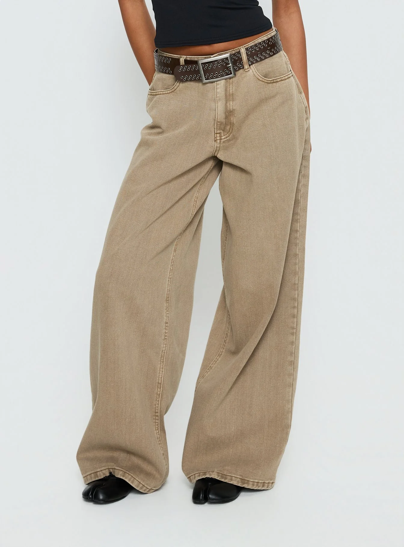 Naylor Mid Rise Wide Leg Jeans Light Brown Wash