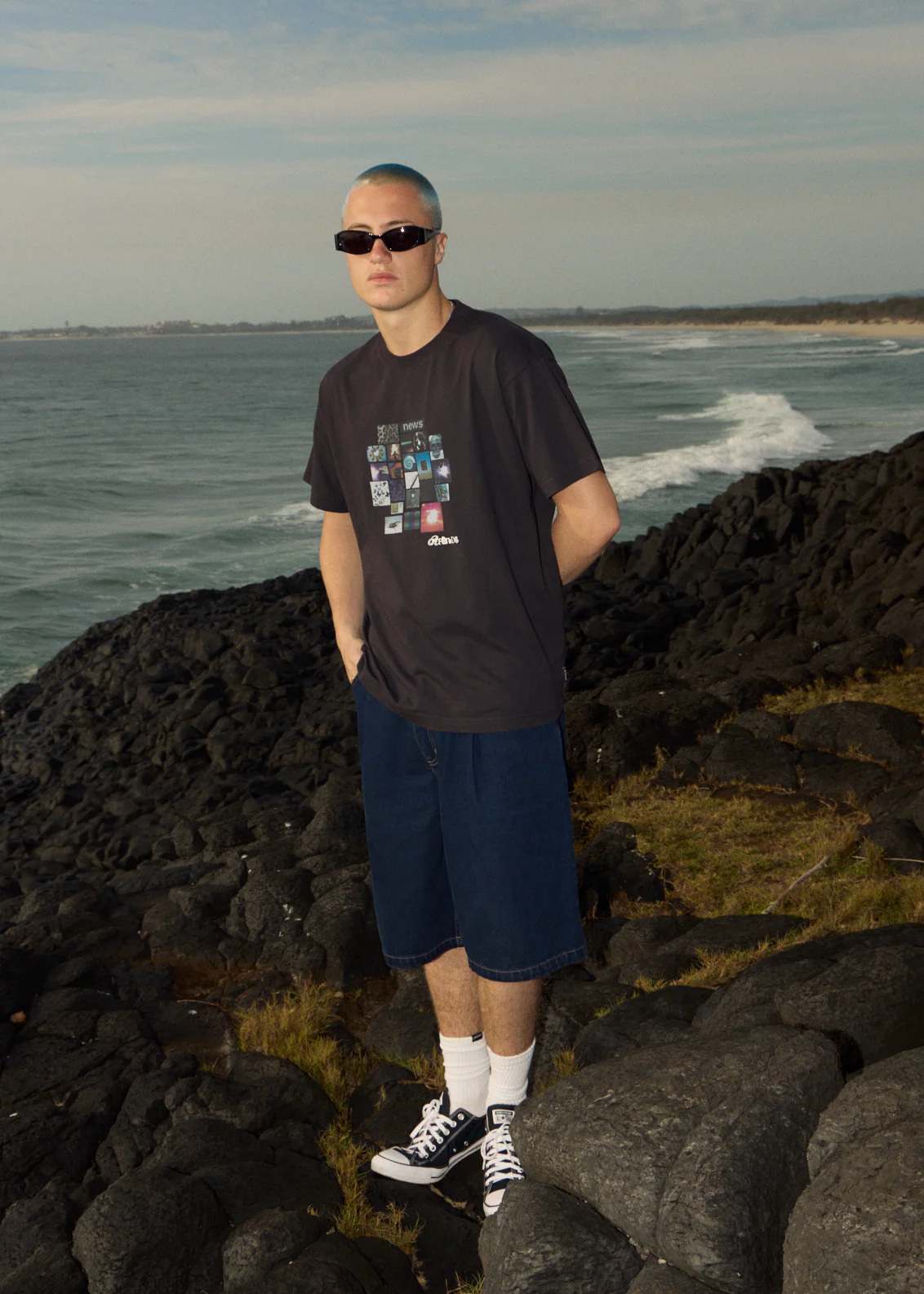 AFENDS Mens Fast Forward - Denim Ultra Baggy Pleated Short 24" - Ink