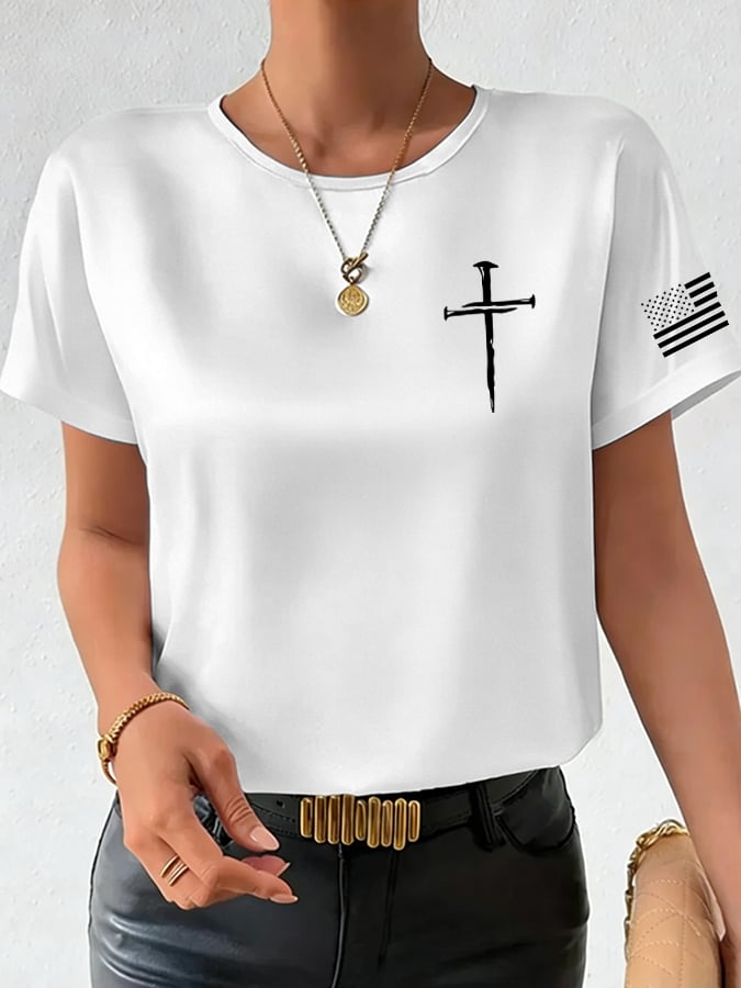 Women's Vintage Faith Cross Print Casual T-Shirt
