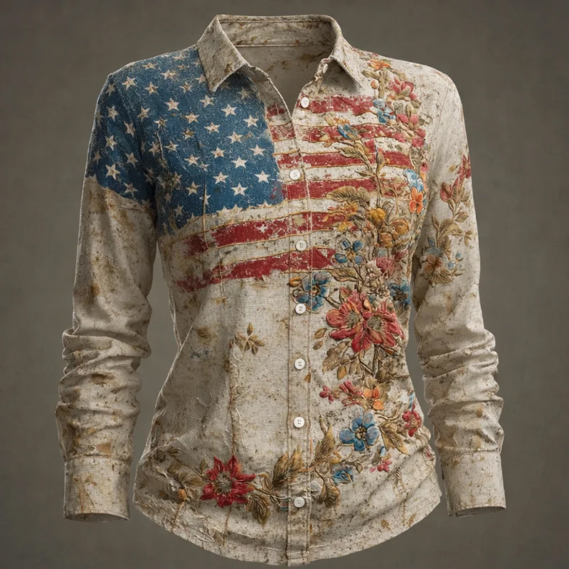 🏆Vintage Denim Embroidered Shirt💖US 250th Anniversary Edgy Casual Shirt