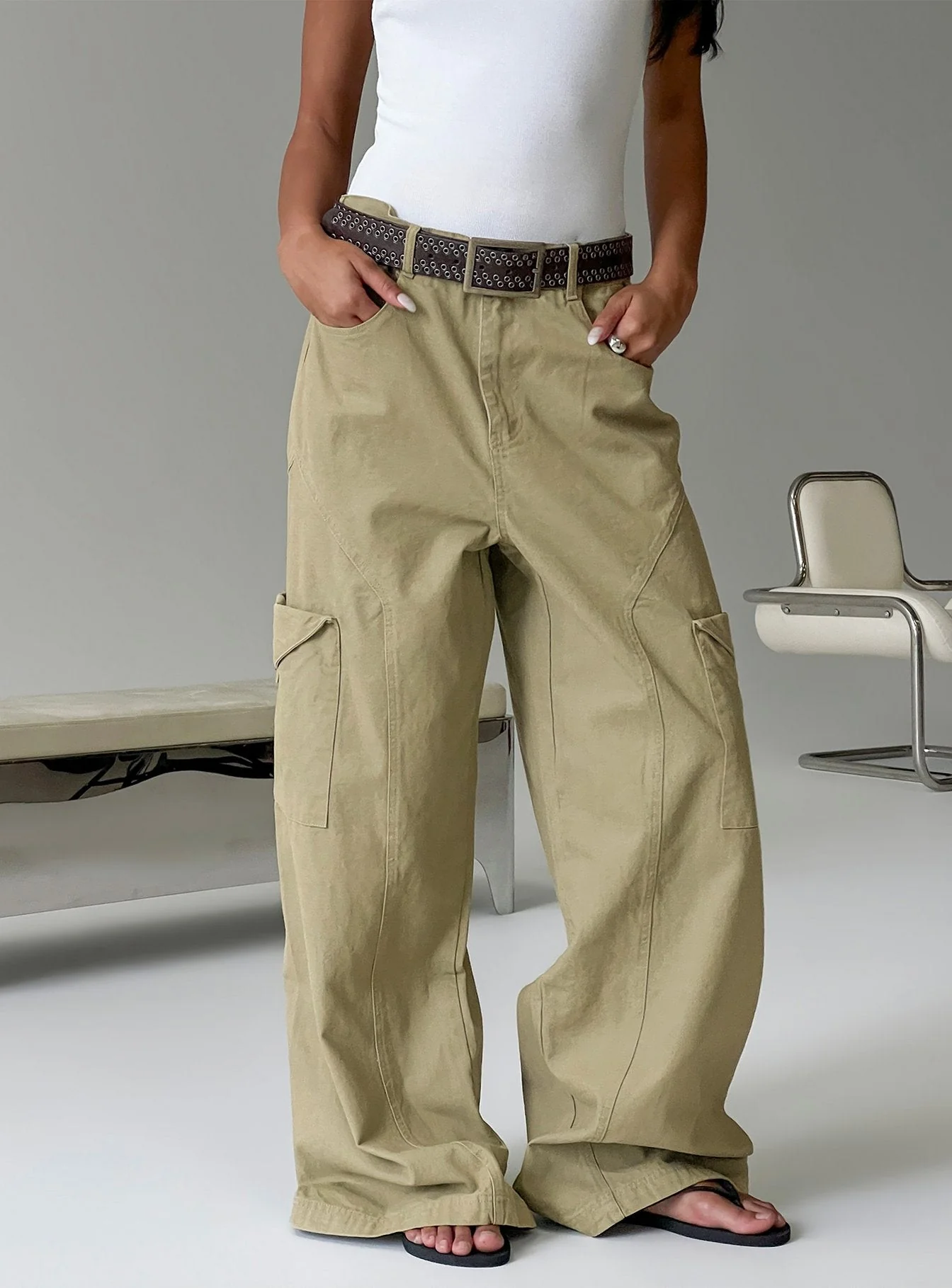 Sylene Pocket Detail Cargo Pants Khaki