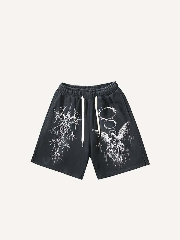 Figure&Wing Graphic Print Drawstring Waist Shorts