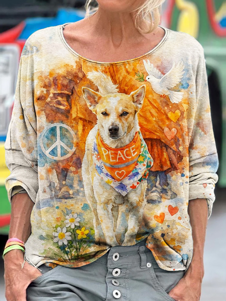 Walk For Peace Aloka Dog Watercolor Art T Shirt