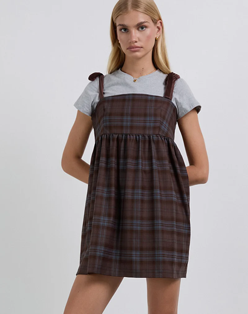 Mikayla Mini Dress in Burgundy and Blue Check