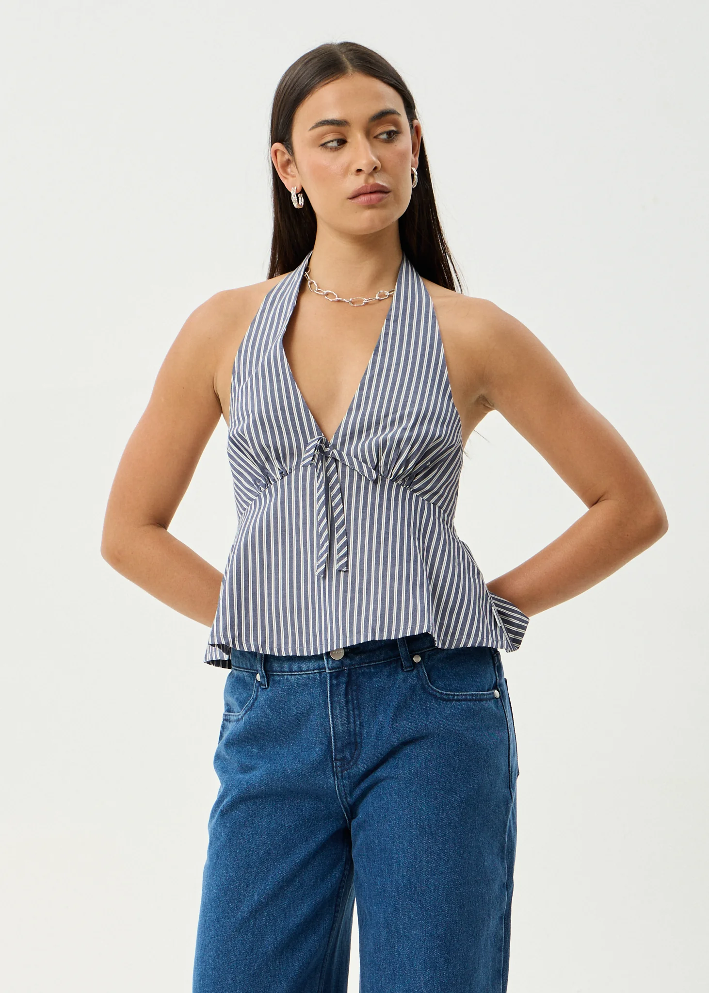 AFENDS Womens Delta - Halter Top - Navy Stripe