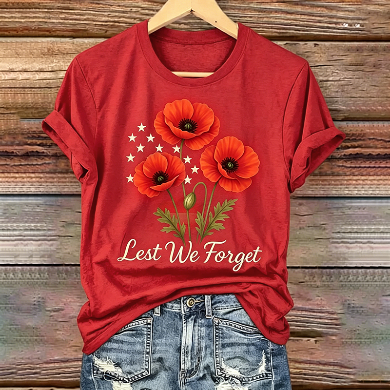 Women's Memorial Day Poppy Art Printed T-Shirt