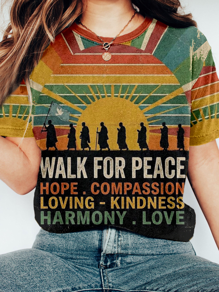 Walk For Peace Monks Colorful Washed T Shirt