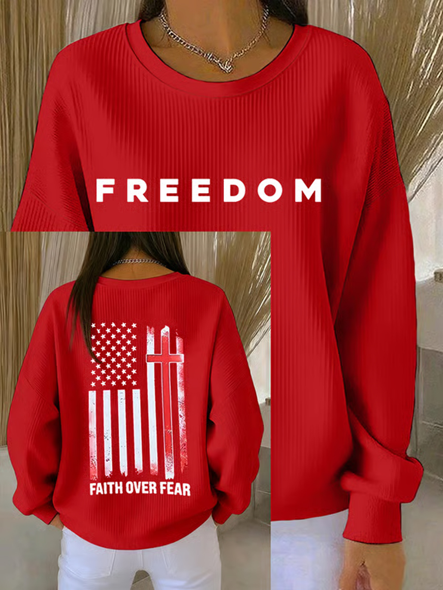 Women's  Freedom Is Not Free R.I.P Charlie Kirk Ribbed Round-Neck Sweatshirt