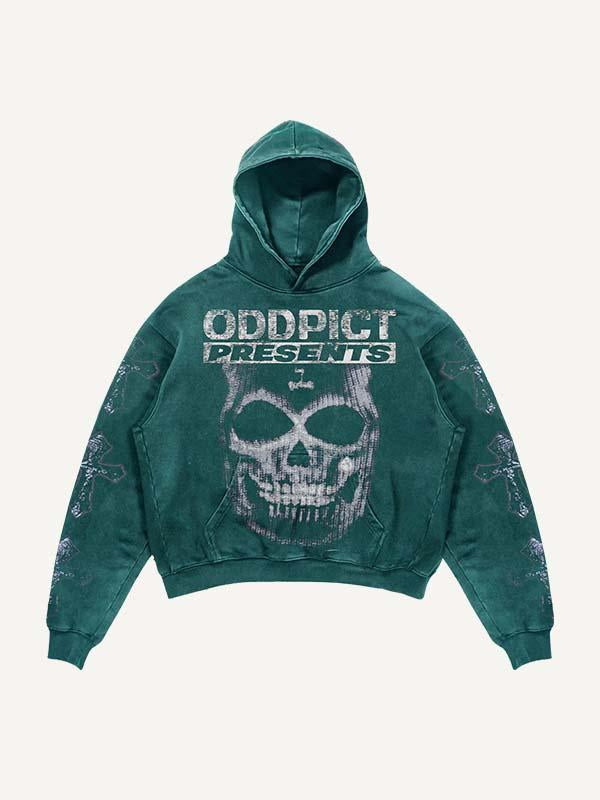 Skull&Letter&Cross Print Slant Pockets Hoodie