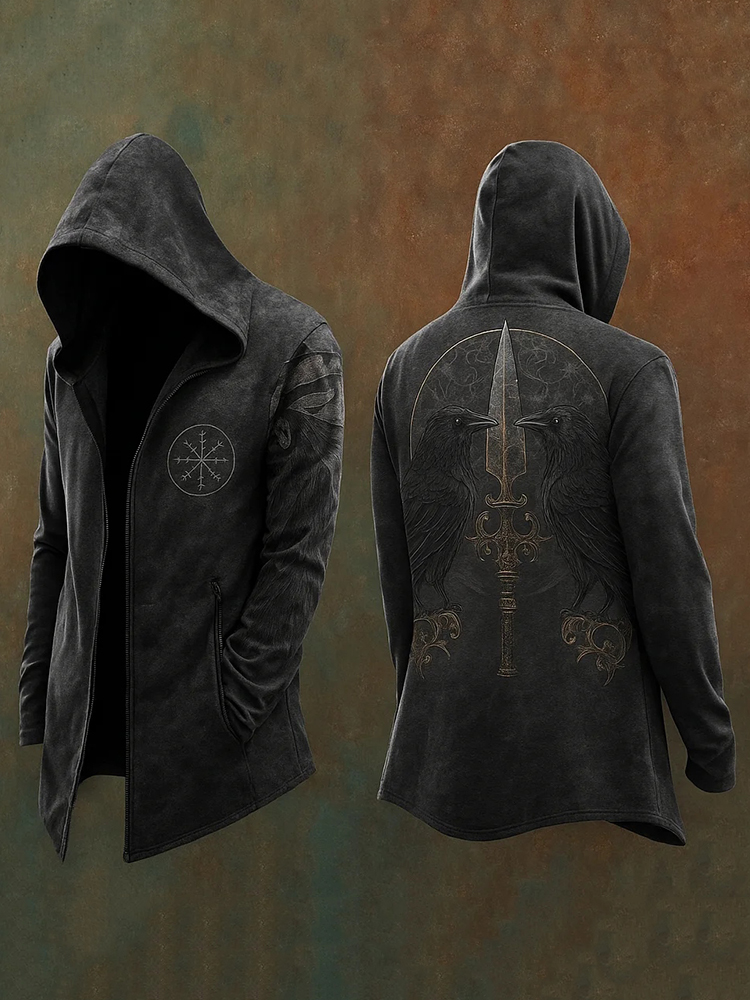 Men's Viking Mythology Raven Lævateinn Celtic Totem Hooded Jacket