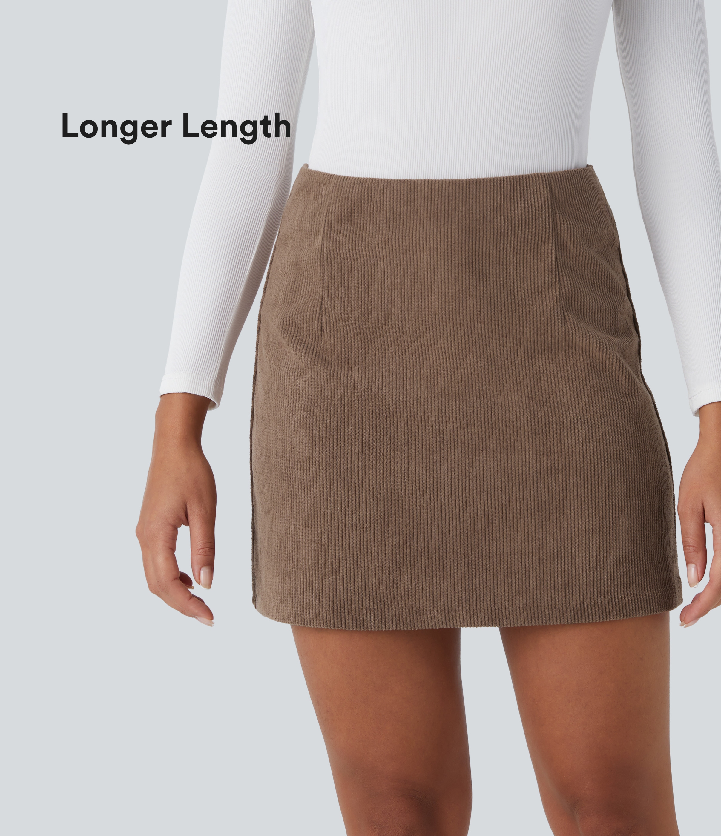 High Waisted 2-in-1 A Line Mini Corduroy Casual Skirt-Longer Length