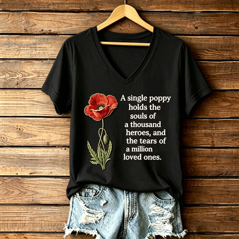 Women's Memorial Day Poppy Art Printed T-Shirt