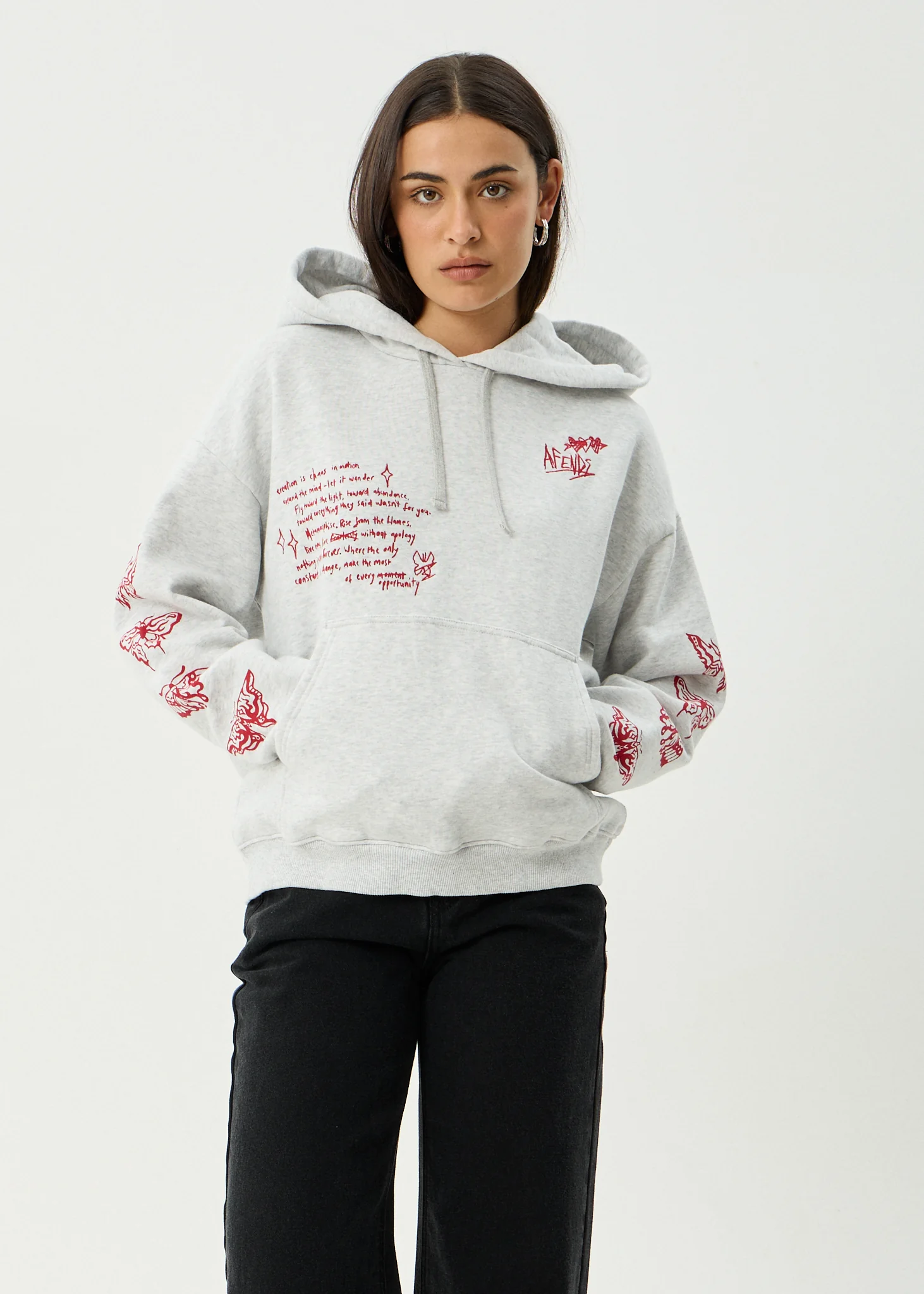 AFENDS Womens Rise - Pull On Hood - Grey Marle