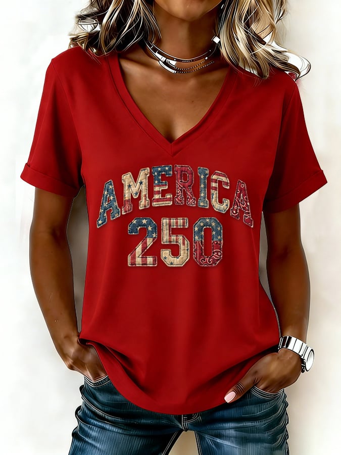 Women's casual retro American 250th anniversary T-shirt